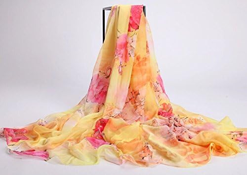 Smooth Soft Elegant Fashion Printing Prints Flowers Super Large&long Silk Scarves Length For 200CM Width 140CM 20 Kinds Of Color Use In Spring Elegant And Beautiful Joker Clothes .Summer Use For Beach Towels, Sunscreen Shawls, Air Conditioning Shawl,etc. (Light Orange