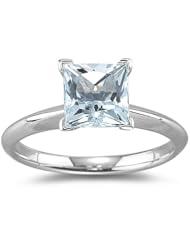 1.60 Cts of 7 mm AA Princess Aquamarine Solitaire Ring in 14K White Gold