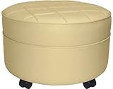 NW Enterprises 890R-IV Round Quilt-top Ivory Vinyl Ottoman