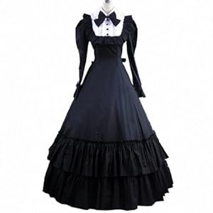 Womens Bowknot Party Gown Masquerade Gothic Lolita Cosplay Evening Dress,Medium, Black
