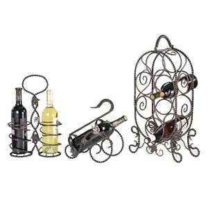 New CBK 3 WINE RACK TABLE MODELS 6BOTTLE SING NESTED GRAPE LEAVES MATTE BLACK COPPER IRON... by 