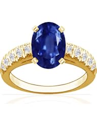 18K Yellow Gold Oval Cut Blue Sapphire Ring With Sidestones (GIA Certificate)