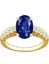 14K Yellow Gold Oval Cut Blue Sapphire Ring With Sidestones (GIA Certificate)