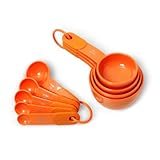 KitchenAid Classic Soft Grip Plastic Measuring Cups and Spoons Set, Tangerine