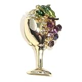 Gold-Tone Wine Glass & Purple Violet Color Austrian Rhinestone Grape Design Brooch Pin
