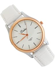 Sotijobs Lovers Men Women PU Leather Band Big Dail White Face Analog Quartz Wrist Watch White