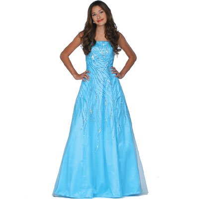 Formal Evening Gown. Turq Aline Strapless Ball Gown Dress for for Ball Gown - Formal - Prom - Party - Wedding by Sean Collection (413)