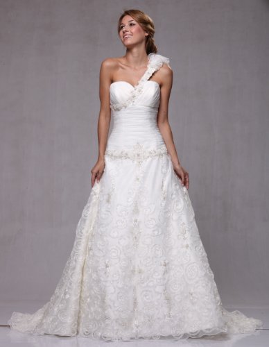W75 Organza One Shoulder Beaded Embroidery Bridal Wedding Gown