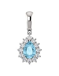 10K White Gold 7.00x5.00mm Pear Cut Aquamarine and Diamond Pendant -- LIFETIME WARRANTY