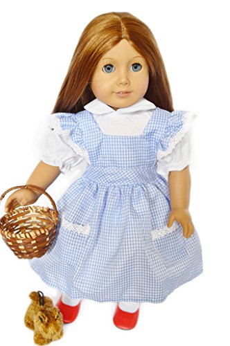 Halloween Dorothy Costume for American Girl Dolls-Includes Wicker Basket-Toto and Shoes