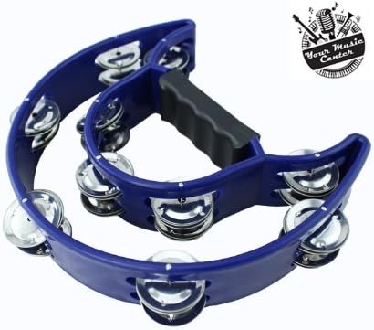 Your Music Center Half Moon Tambourine - Double Row Cutaway 16 Sets of Jingles - Blue