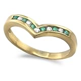 9ct Yellow Gold Ladies Emerald and 10pts of Diamonds Set Wishbone Ring Size - P