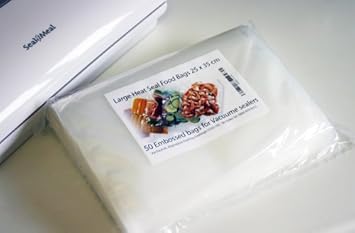 50 Professional grade Embossed Vacuum sealer Bags W(20) X L(45 cm) Large (long) size for FoodSaver Bifinett Magi Vac Rival Seal A Meal JML Vac Master Vacuum food sealer machines. Total 22.5m of b