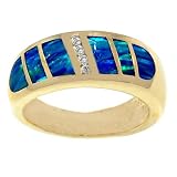 14K Yellow Gold Diamond and Black Opal Inlay Ring