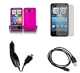 HTC Inspire 4G (AT&T) Premium Combo Pack - Hot Pink Hard Rubberized Cover S ....
