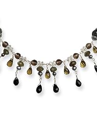 Sterling Silver 16in Crystals/Gold 16instone/Freshwater Cultured Pearl Necklace
