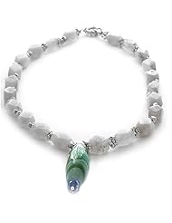 Candygem 21 to 26 Inch Long Hand Cut Chunky White Agate Necklace with 1.5 Inch Green Agate Accent From Nicolette Bermans Love of Nature Collection.