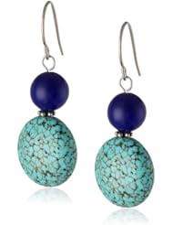 Sterling Silver Sodalite and Turquoise Round Drop Earrings