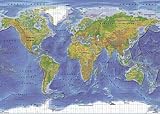 World Map Poster ~ + FREE Poster Glue Dots to Hang It Up! ~ Hybrid Satellite Terra / Physical Map ~ 24x36