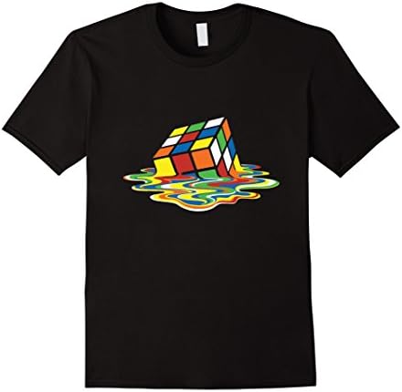 Men's Rubiks Cube- Melted Rubik Cube Graphic T Shirt Medium Black