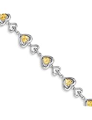 Sterling Silver Diamond & Heart Link Citrine Bracelet