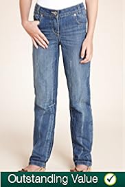 Cotton Rich Washed Look Straight Leg Jeans