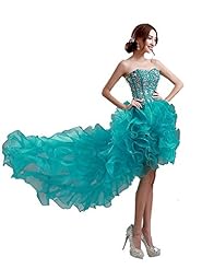 High-Low-Hem  Lace-Up Organza/Satin Sweetheart Evening Dress  With Rhinestones