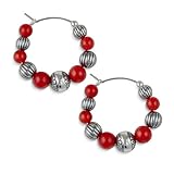 Fire and Spice Red Coral Hoop Earrings
