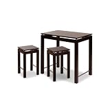 3 Pc Espresso & Chrome Wood Breakfast Bar Island - Table Dining Set with 2 Stools