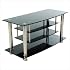 Plasma TV Stand with 2 Drop Down Shelves - Black Glass/ Chrome