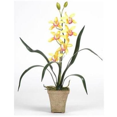 Nearly Natural 4066-YL Potted Cymbidium Silk Orchid Plant Yellow
