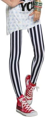 Sexy Girl's Black/White Vertical Striped Leggings, Street Fashion Tight Pants