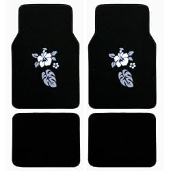 Blue and Black Hawaii Hibiscus Flower Front & Rear Carpet Car Truck SUV Floor Mats