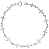 Sterling Silver Linked Plain Cross Bracelet, 1/4 (6mm) wide, 7 1/4 inches long