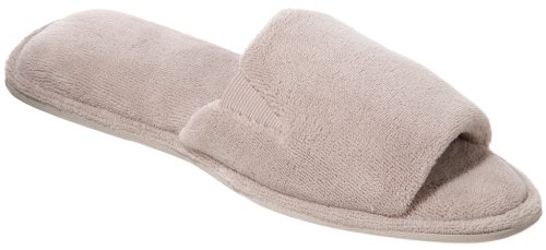 Dearfoams Women's 730 Stretch Terry Open Toe Flat (Medium, Pewter)