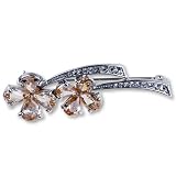 Vintage Silver Tone Amber Crystal Floret Brooches