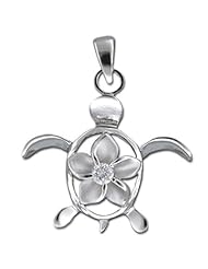 Hawaiian Turtle Plumeria Flower CZ Sterling Silver Jewelry