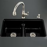 Kohler K-5838-7U-7 Deerfield White/Color Undermount - Double Bowl Kitchen Sink - Black