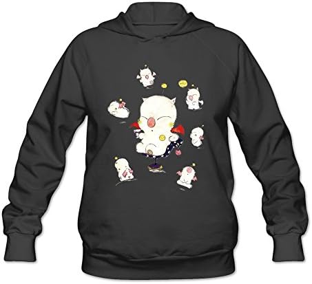Shaningway Women's Final Fantasy Mog Sketch Video Game Hooded Sweatshirts Black