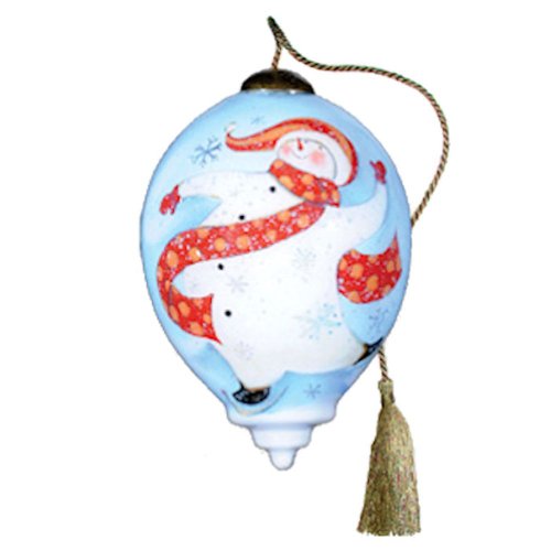Ne’Qwa Art Skating Snowman – Glass Ornament Hand-Painted Reverse Painting Distinctive 412-NEQ