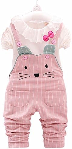 EFZQ Baby and Little Girls T-Shirt and Rompers Pants Overalls 16-Piece Set Pink£¨Lace neck) L/90(Advice 18-24 months)