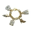 "Lady Stuff" Themed High Heeled Shoe, Fancy Boot and Lady's Handbags Chunky Charm Bracelet = Goldtone