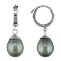 14K White Gold 9.5-10mm Grey Tahitian Pearl Lever-Hoop Earrings