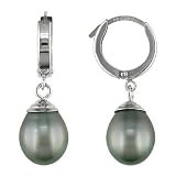 14K White Gold 9.5-10mm Grey Tahitian Pearl Lever-Hoop Earrings