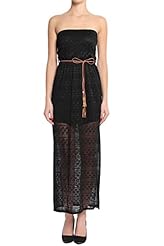 Strapless General Print Fitted Lace Sheer Slit Polyester/Spandex Maxi Dress 