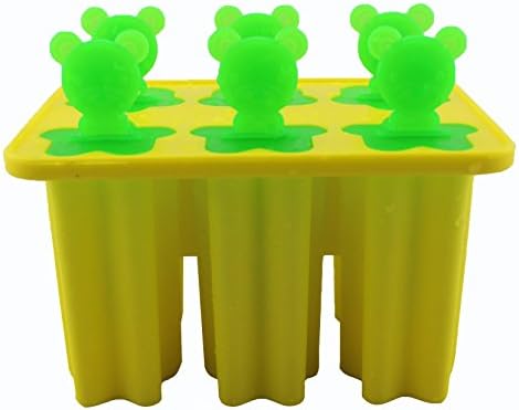 Home DIY silicon ice pop molds soft and flexible,SGS and FDA approved popsicle mold set of 6.(yellow color)