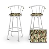 IMAGE OF 2 Camouflage Specialty / Custom White Barstools with Backrest Set