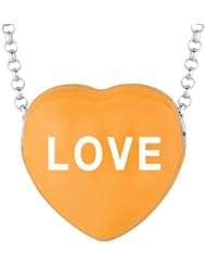 Sterling Silver 17mm Orange enamel Sweethearts LOVE Heart Pendant
