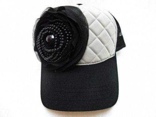 Womens Olive & Pique Quilted Trucker Cap with Beaded Flower