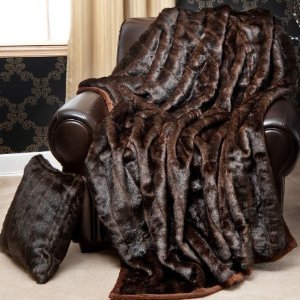 MINK FAUX FUR THERMAL THROW BLANKET - Dark Brown color